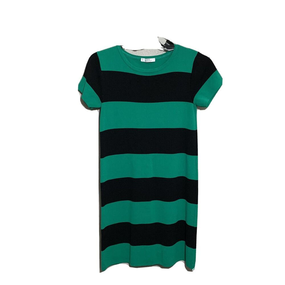 MNG Suit Collection Dress Stripe Sweater Sz Small S Black Green Short Sleeve